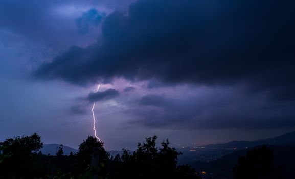 Lightning bolts during thunderstorm