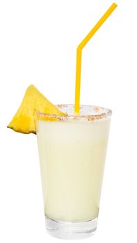Cocktail pina colada with pineapple slice