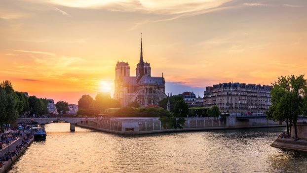 Notre Dame de Paris cathedral at sunset, France. Notre Dame de P