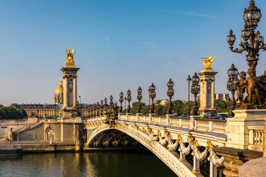 Pont Alexandre III bridge over river Seine in the sunny summer m