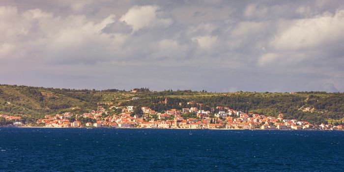 Supetar city in Brac island, Croatia. View from the sea. Picture
