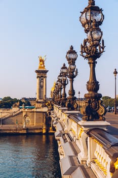 Pont Alexandre III bridge over river Seine in the sunny summer m