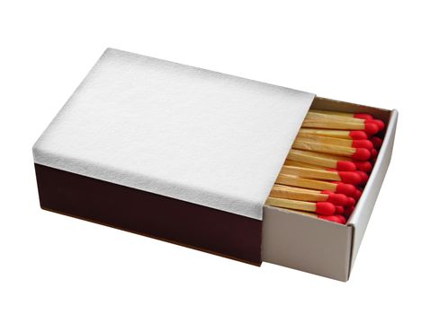 Matchbox with red matches isolated