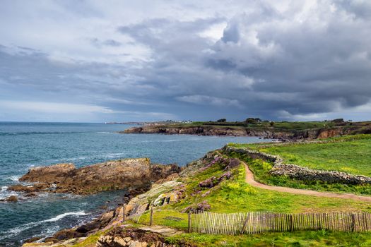 Landscape of rocky Atlantic coast in Brittany (Bretagne), France