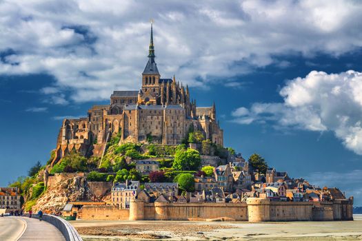 Beautiful panoramic view of famous Le Mont Saint-Michel tidal is