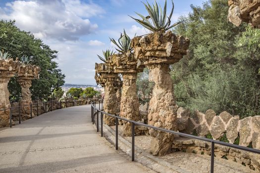 Pedestrian road in park Guell in Barcelona
