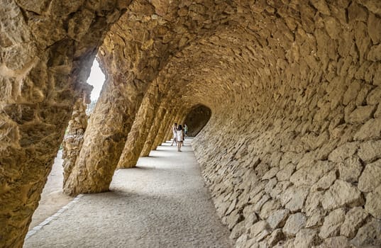 Colonnade of park Guell in Barcelona