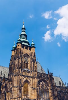 Prague, bell gothic towers and St. Vitus Cathedral. St. Vitus is