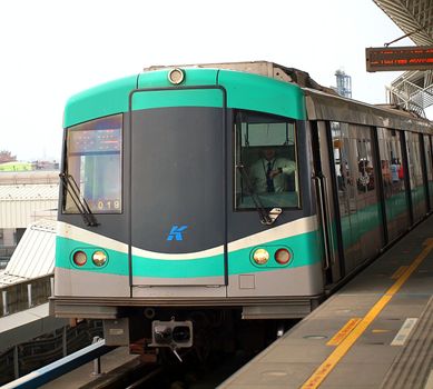 Kaohsiung MRT train pulls into a station