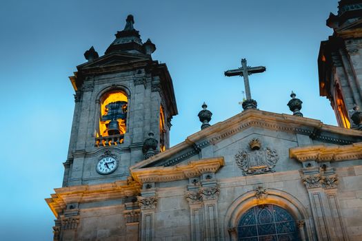 Braga, Portugal - December 1, 2018: architectural detail of the Shrine of Our Lady of Sameiro near Braga at dusk