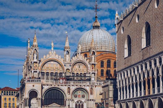 San Marco square with Campanile and Saint Mark's Basilica. The m