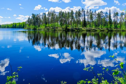Landscape of lakes and reflections in Lapland