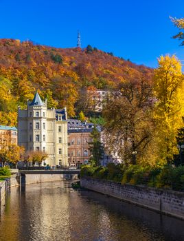 Architecture of Karlovy Vary (Karlsbad) in autumn, Czech Republi