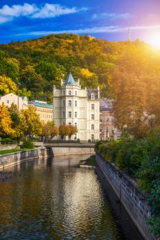 Autumn view of old town of Karlovy Vary (Carlsbad), Czech Republ