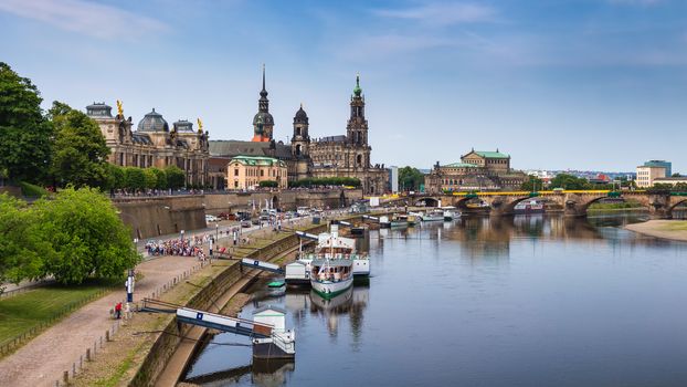 Scenic summer view of the Old Town architecture with Elbe river 