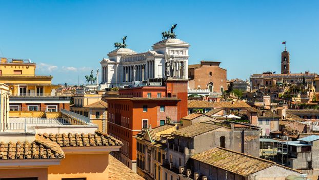Panoramic view over the historic center of Rome, Italy from Cast