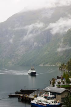 Ferry Scene in Geiranger fjord
