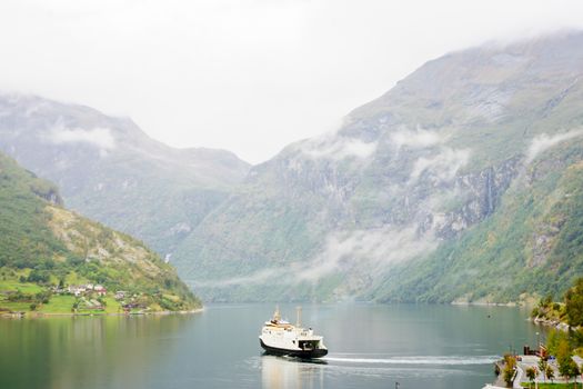 Ferry Scene in Geiranger fjord