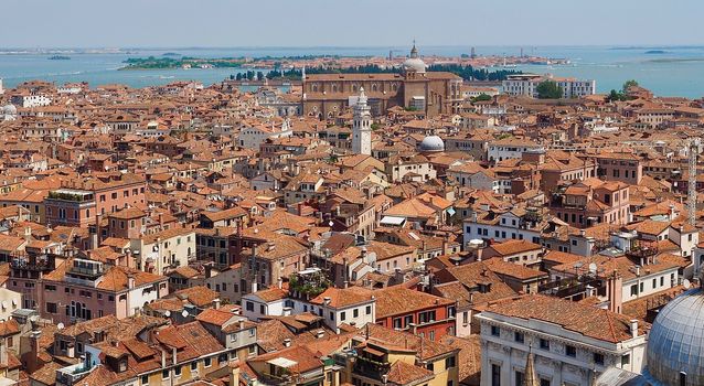 Aerial view of Venice seen from the Campanile in direction Santo Stefano