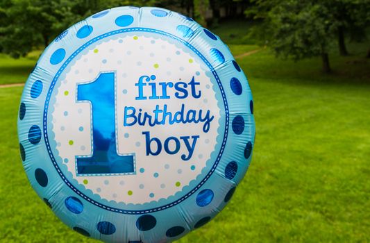 first birthday boy text on ballon