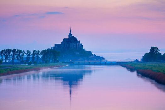 Panoramic view of famous Le Mont Saint-Michel tidal island in be