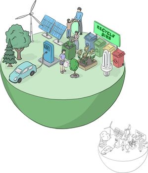 isometric green friendly ecology concept on half circle vector i