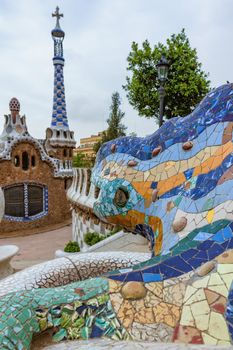Dragon salamandra of gaudi mosaic in park guell of Barcelona of 