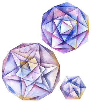 Watercolor diamond crystals set