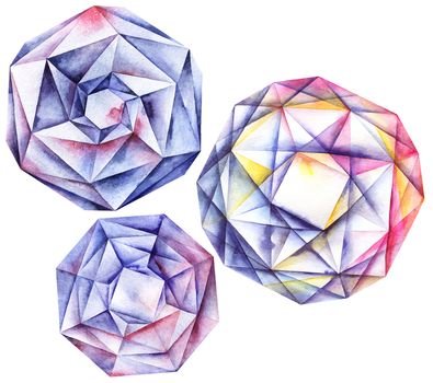 Watercolor diamond crystals set