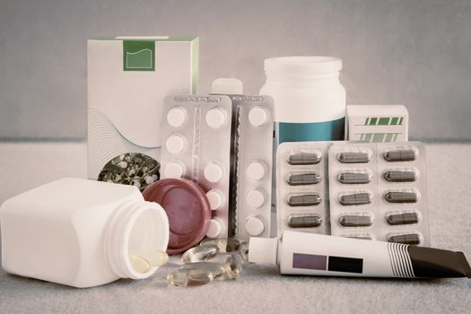 Pharmacy and medicine: different types of dosage forms.