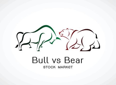 Vector of bull and bear symbols of stock market trends. Stock ma