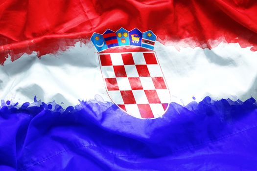 Flag Republic of Croatia by watercolor paint brush on canvas fabric, grunge style