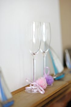 Two decorated wedding glasses