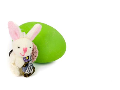 handmade bunny and a green easter egg