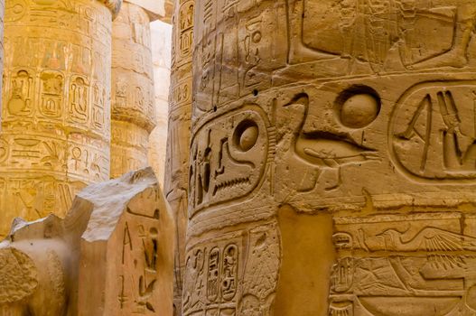 Columns' detail in the Karnak temple in Luxor, Egypt