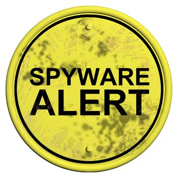 A yellow and black sign with the word Spyware alert