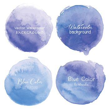 Blue watercolor circle set on white background. Vector illustration.