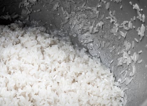 Rice prepared for cooking in an electric rice cooker