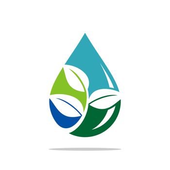Drop Water Green Leaves Logo Template Illustration Design. Vector EPS 10.