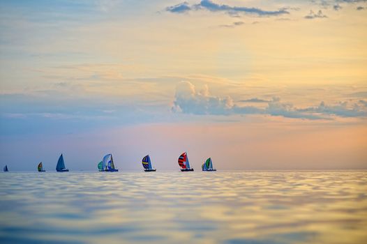 Colorful sailing boats on the sea