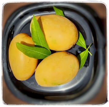 Fresh mangoes beautifully kept in black plate