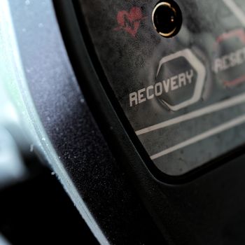 Cut-out area of a fitness equipment with the inscription for a recovery