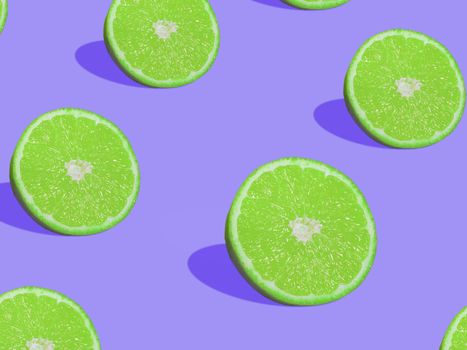 Lime slices on purple background, pop art style