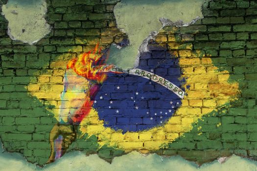 BRAZIL flag painting on the crack wall , grunge style
