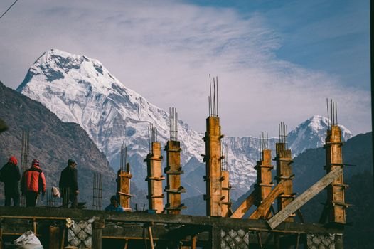 View of the Annapurna from an unfinished house