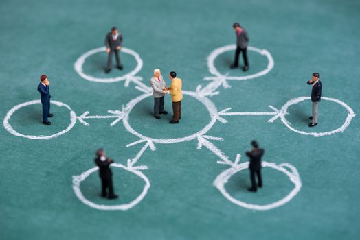 business miniature in circle chalk with line connection