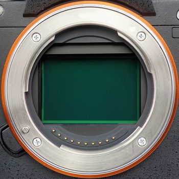 Lens ring of a full-size camera with an open sensor plate