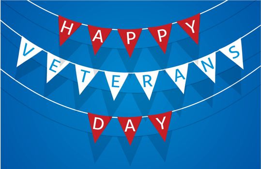 Decorative pennant garland happy veterans day on blue background
