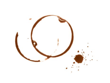 Wet brown coffee stain ring isolated on white
