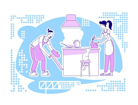 Cook together flat silhouette vector illustration